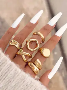 Jewels Galaxy Set Of 6 Gold Plated Midi Adjustable Finger Rings