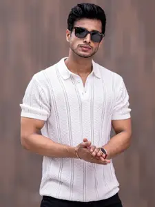 Maniac Men Striped Polo Collar Cotton Slim Fit T-shirt