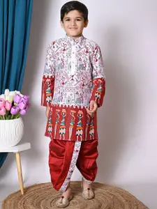 BAESD Boys Printed Regular Dupion Silk Kurta with Dhoti Pants