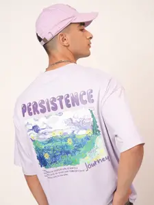 HIGHLANDER Mauve Typography Printed Oversized Round Neck Tshirt