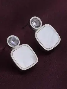 PALMONAS Silver Plated Stainless Steel Cubic Zirconia Drop Earrings