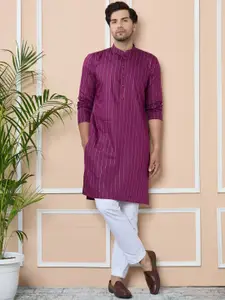 See Designs Men Striped Thread Work Kurta
