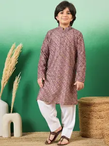 Sangria Boys Printed With Sequin Cotton Straight Kurta