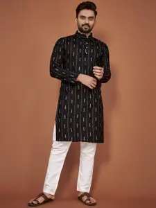 Anaita Striped Embroidered Mandarin Collar Sequins Detail Cotton Straight Kurta