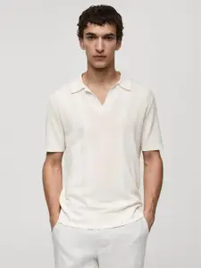 MANGO MAN Ribbed Knit Polo Collar T-shirt