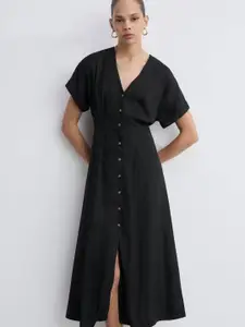 MANGO Button Detail Front Slit A-Line Midi Dress