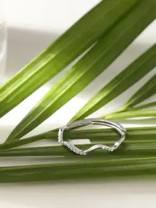 DIAVO 925 Sterling Silver Rhodium-Plated Stone Studded Wavelike Whisper Finger Ring
