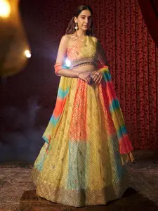 Fusionic Embroidered Sequinned Semi-Stitched Lehenga & Unstitched Blouse With Dupatta