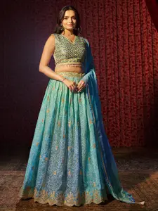 Fusionic Embroidered Sequinned Semi-Stitched Lehenga & Unstitched Blouse With Dupatta