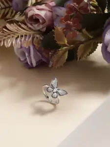 DIAVO 925 Sterling Silver Rhodium Plated Stones Studded Finger Ring