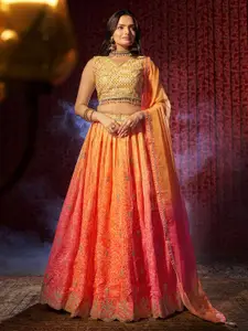 Fusionic Embroidered Sequinned Semi-Stitched Lehenga & Unstitched Blouse With Dupatta