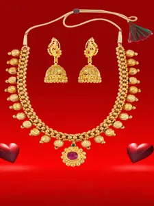 Heer Collection Gold Plated Artificial Stones Studded Thushi Choker Necklace With Jhumkas