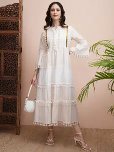 Vishudh Embroidered Bell Sleeve A-Line Maxi Dress