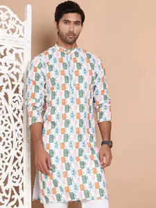 Jompers Men Floral Printed Chikankari Floral Kurta