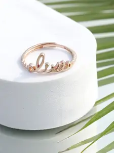 DIAVO  925 Sterling Silver Rose Gold Plated & Love Charm Finger Ring