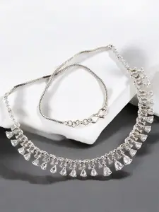 LUCKY JEWELLERY Silver Plated American Diamond Studded Necklace