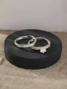 DIAVO Set Of 2 925 Sterling Silver Rhodium-Plated Dazzling Vogue Finger Rings