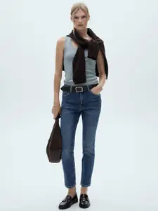 MANGO Women Slim Fit Light Fade Stretchable Cropped Jeans