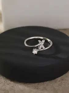 DIAVO 925 Sterling Sliver Rhodium Plated Artificial Stone Studded Divine Cirque Ring