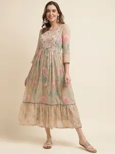 Sangria Floral Printed Cotton A-Line Maxi Dress