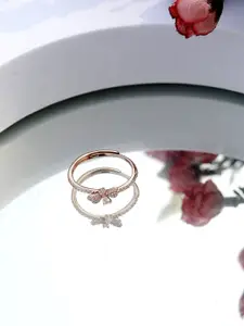 DIAVO 925 Sterling Silver Rose Gold-Plated Stone Studded Finger Ring