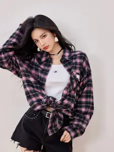 JC Collection Women Floral Opaque Checked Casual Shirt