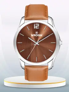 WROGN Men Brass Dial & Leather Straps Water Resistant Analogue Watch WR-6606-Brown