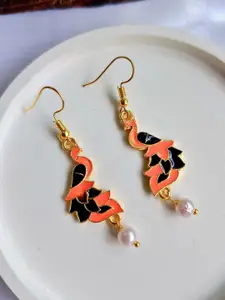 Sangria Gold-Plated Meenakari Peacock Shaped Beaded Drop Earrings