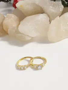 DIAVO Set Of 2 925 Sterling Silver Gold-Plated Stone-Studded Adjustable Finger Ring