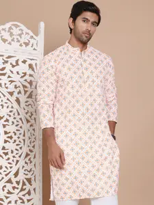 Jompers Men Geometric Printed Chikankari Kurta