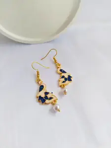 Sangria Gold-Plated Meenakari Peacock Shaped Beaded Drop Earrings
