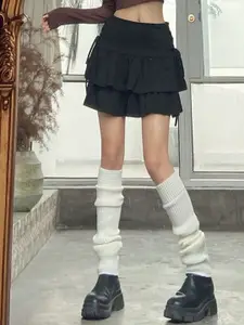 KPOP Women Flared Pure Cotton Above Knee Length Skirt