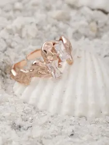 DIAVO 925 Sterling Silver Rose Gold-Plated Dazzling Zigzag Adjustable Finger Ring