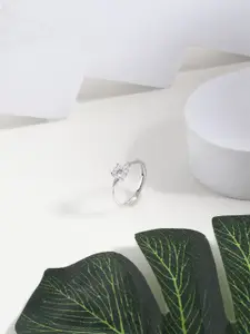 DIAVO Rhodium Plated 925 Sterling Silver Stone Studded Finger Ring