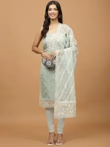 Meena Bazaar Floral Embroidered Sequinned Organza Unstitched Dress Material