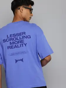 Indian Terrain Typography Printed Oversized Drop-Shoulder Sleeves Pure Cotton T-shirt