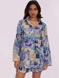 POPPI Abstract Printed Pure Cotton Shirt With Shorts