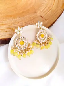 Anouk Gold Plated Kundan Studded Meenakari Floral Chandbalis