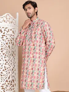 Jompers Men Geometric Printed Chikankari Kurta
