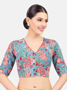 Studio Shringaar Women Floral Printed Pure Cotton Saree Blouse