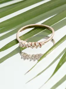 DIAVO 925 Sterling Silver Rose Gold Plated American Diamond Studded Cluster Finger Ring