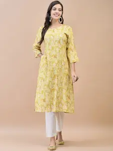 Shree Floral Printed Keyhole Neck Straight Kurta