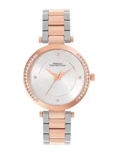 French Connection Women Embellished Dial & Stainless Steel Straps Watch FCH07RTM