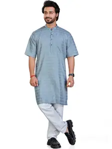 Authentics Striped Mandarin Collar Pure Cotton Straight Kurta
