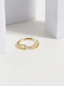 DIAVO 925 Sterling Silver Gold-Plated Stones Studded Adjustable The Inara Finger Ring