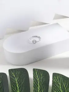 DIAVO 925 Sterling Silver Rhodium Plated Stone Studded Finger Ring