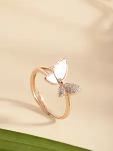 DIAVO 925 Sterling Silver Rose Gold-Plated CZ Stones Studded Ring