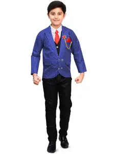 BAESD Boys Printed Four-Piece Double-Breasted Shirt, Trousers & Waistcoat With Blazer