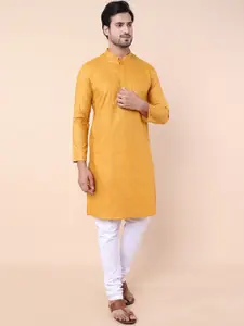 NAMASKAR Striped Mandarin Collar Pure Cotton Kurta With Churidar
