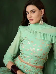 Sangria Floral Printed Georgette Tiered Lehenga Choli With Dupatta